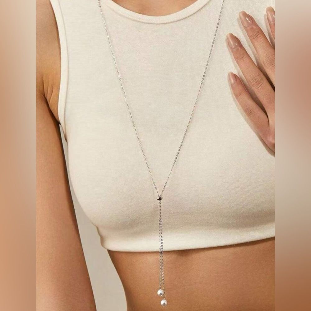 Elegant Silver Lariat Necklace A1533